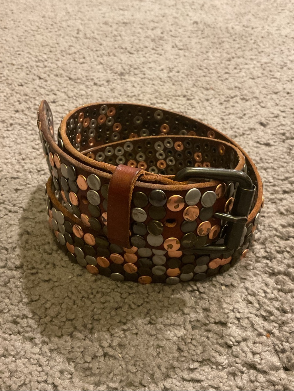 Amsterdam Heritage 85 Brown Leather Dress Belt Multicolor Metallic Stud Boho